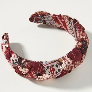 CURRIED MYRRH Frida Beaded Sequin Handmade Headband in Red Motif